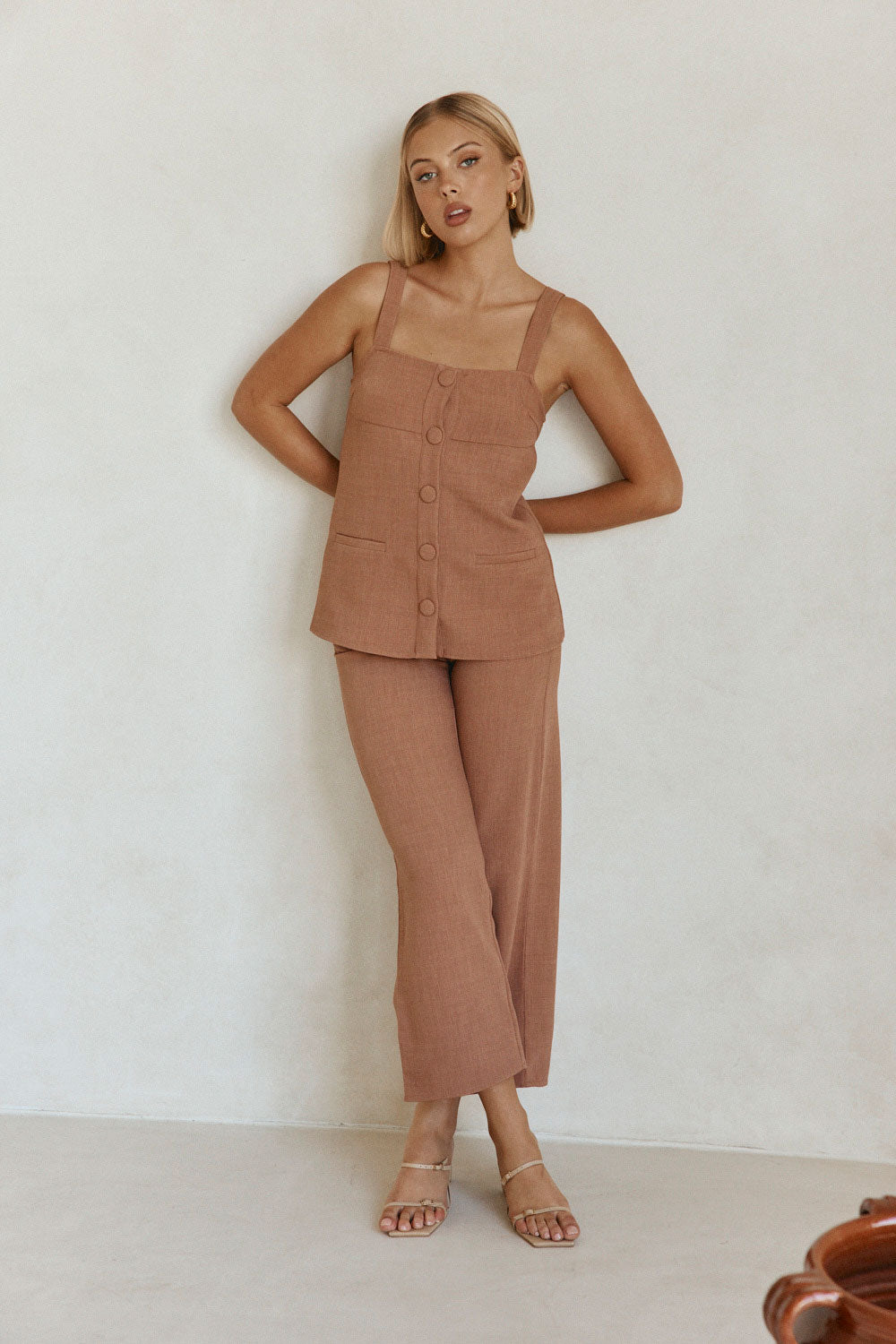 Tan Structured Button Up Raven Top
