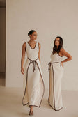 Jazmin V Neckline Tie Maxi Dress - Beige, Brown