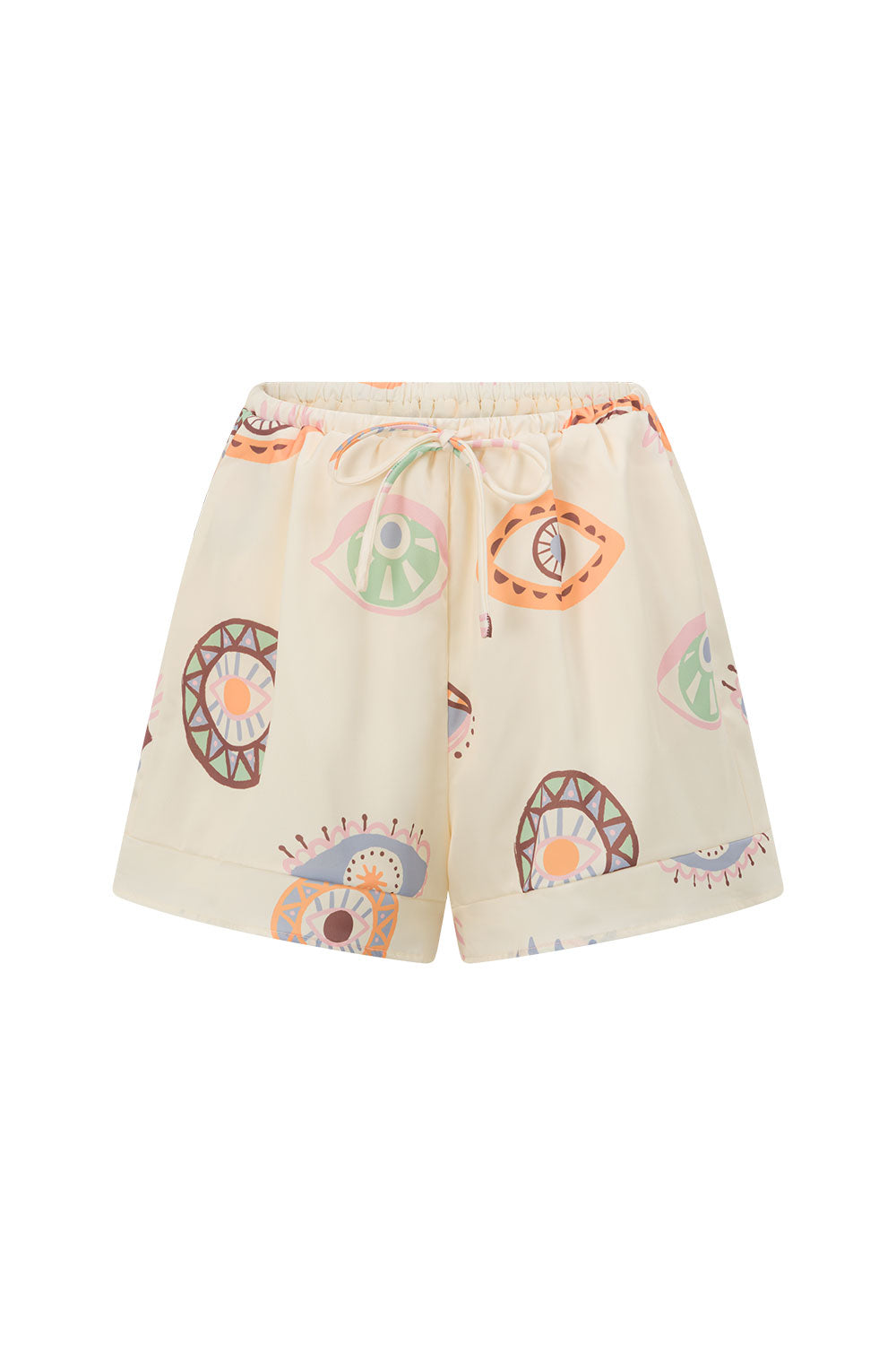 Cream Matia Print Elastic Drawstring Marika Shorts