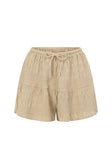 Beige Ruched Elastic Drawstring Amina Shorts