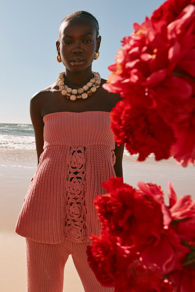 Rose Pink Knit Strappless Ellea Top