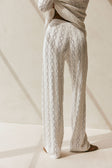 White Crochet Knit High Waist Elastic Cierra Pants