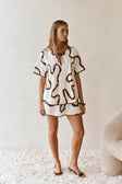 Cream Marbled Mocha Floral Pleat Front Tie Rayne Top