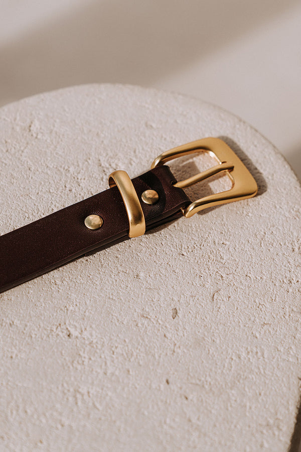 Chocolate Brown Gold Buckle Tamara Belt