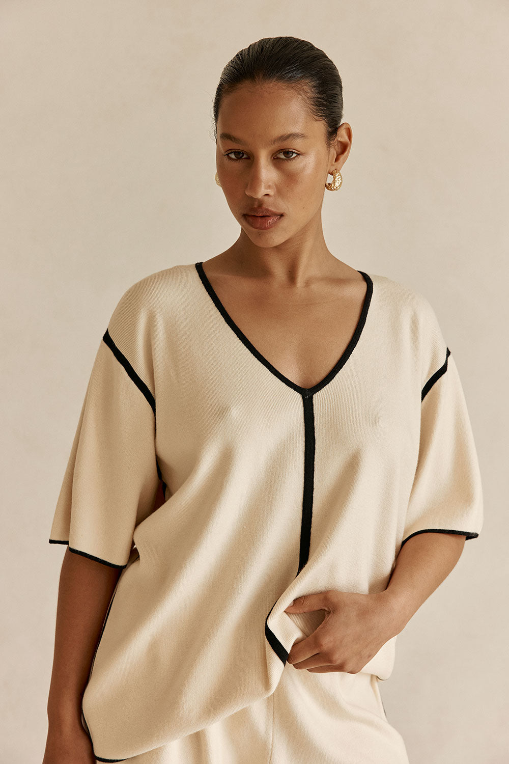 Cream V-Neck Boxy Adelia Top