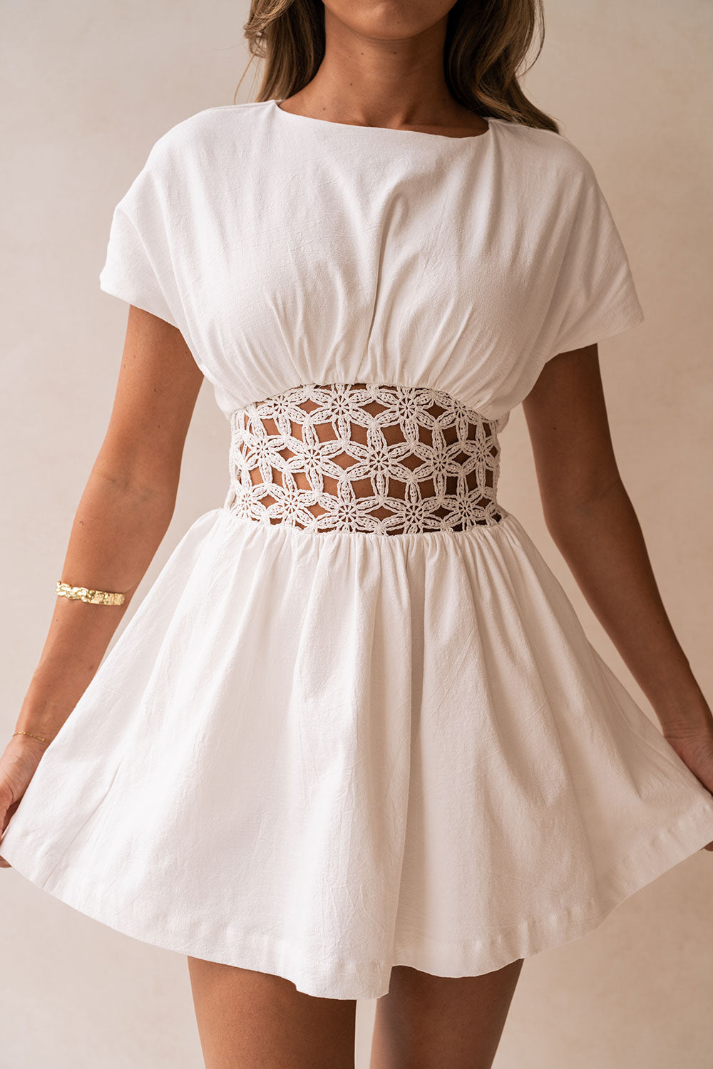 White Flouncy Short Sleeve Mini Alessandra Dress