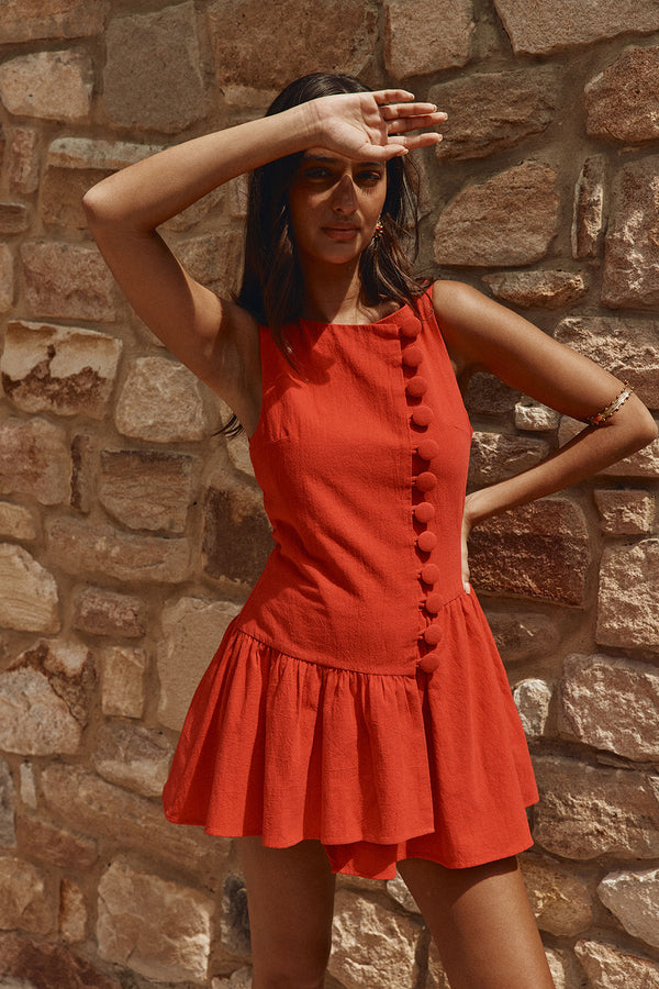 Red Button Up Mini Alfresco Dress