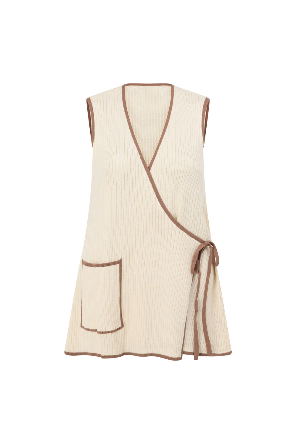 Cream Ribbed V Neck Wrap Longline Jaxon Top