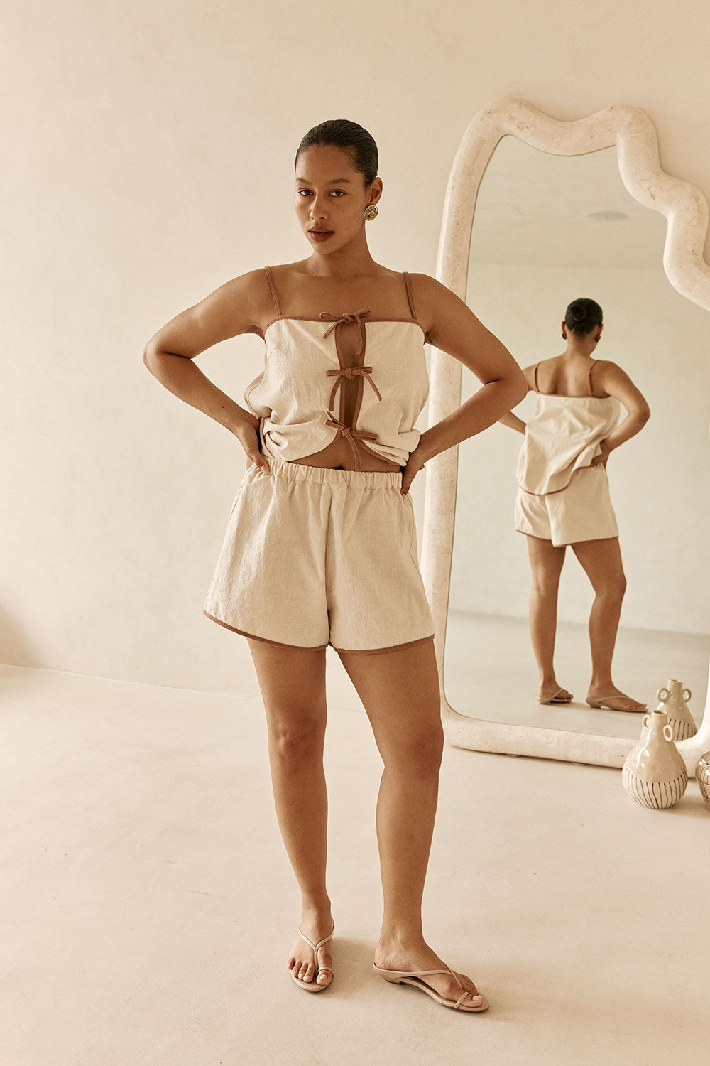 Beige High Waist Elastic Rosalina Shorts