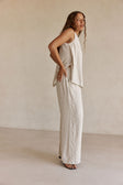 Cream and Black Pinstripe Wrap Capri Top