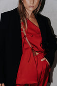Red Backless One-Shoulder Front Tie Natalie Jumpsuit