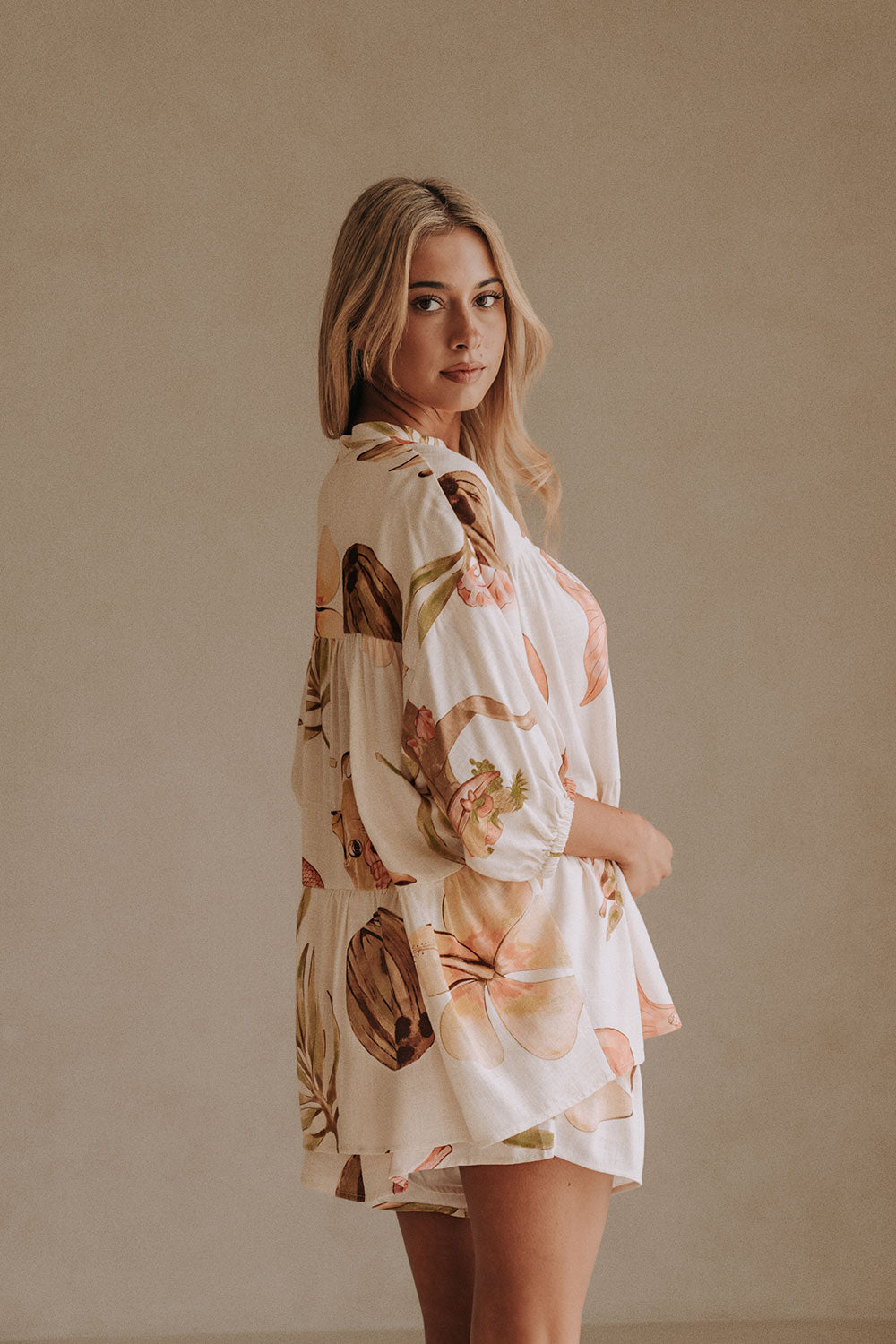 White Short Sleeve Button Up Flounce Lani Top