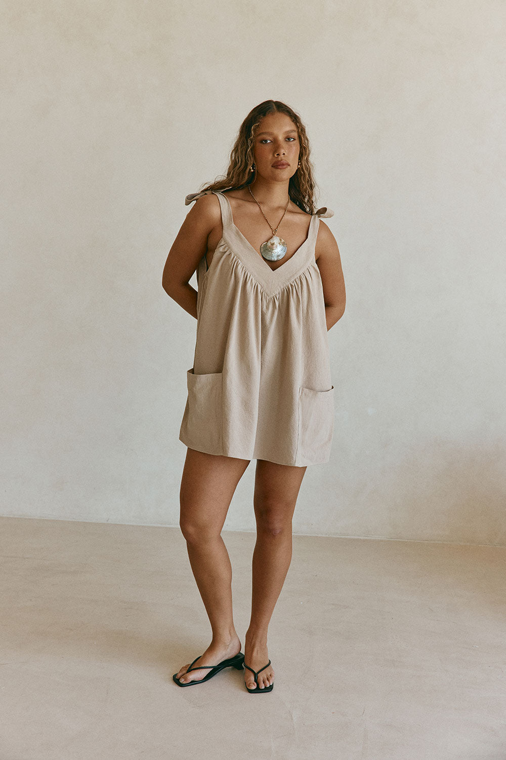 Beige Bow Boxy Wrenley Dress