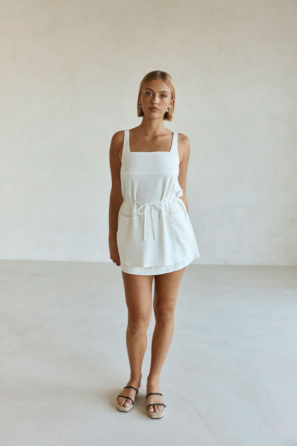 White Twin Pocket Drawstring Mini Davina Skirt