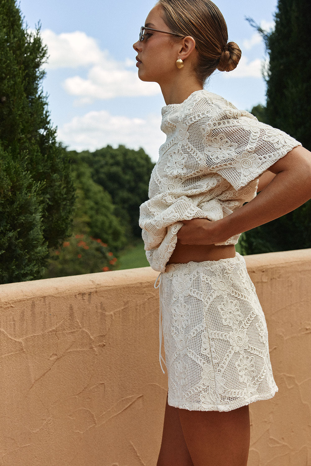 Beige Crochet Lace Mini Rosiah Skirt