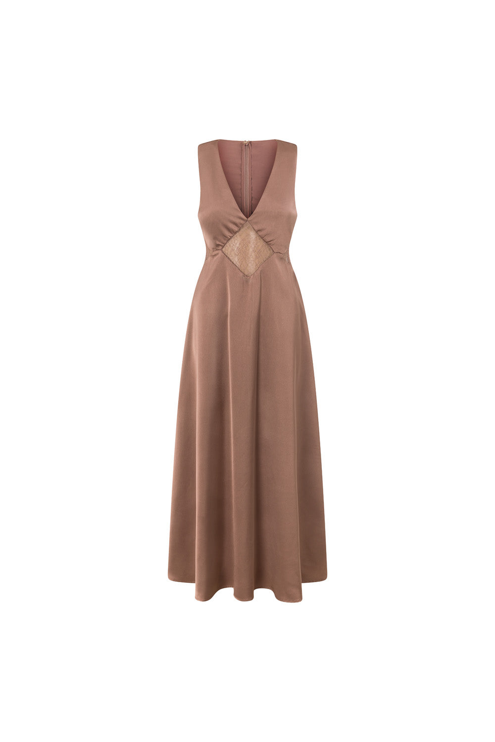 Brown  V Neck Cut Out Lace Maxi Dynasty Dress