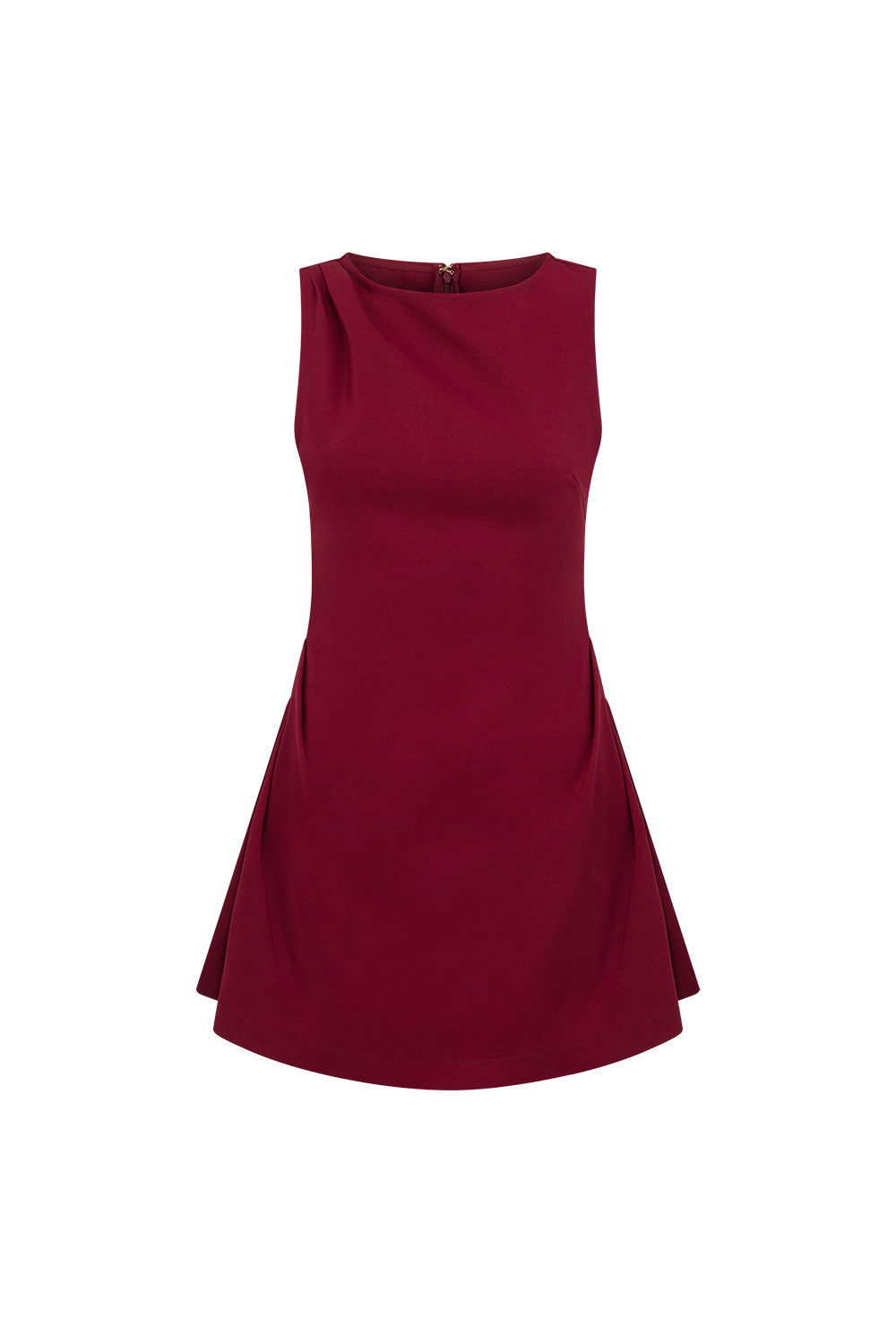 Burgundy Red Flared Mini Camellia Dress