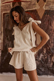 Cream Elastic Drawstring Elixir Shorts