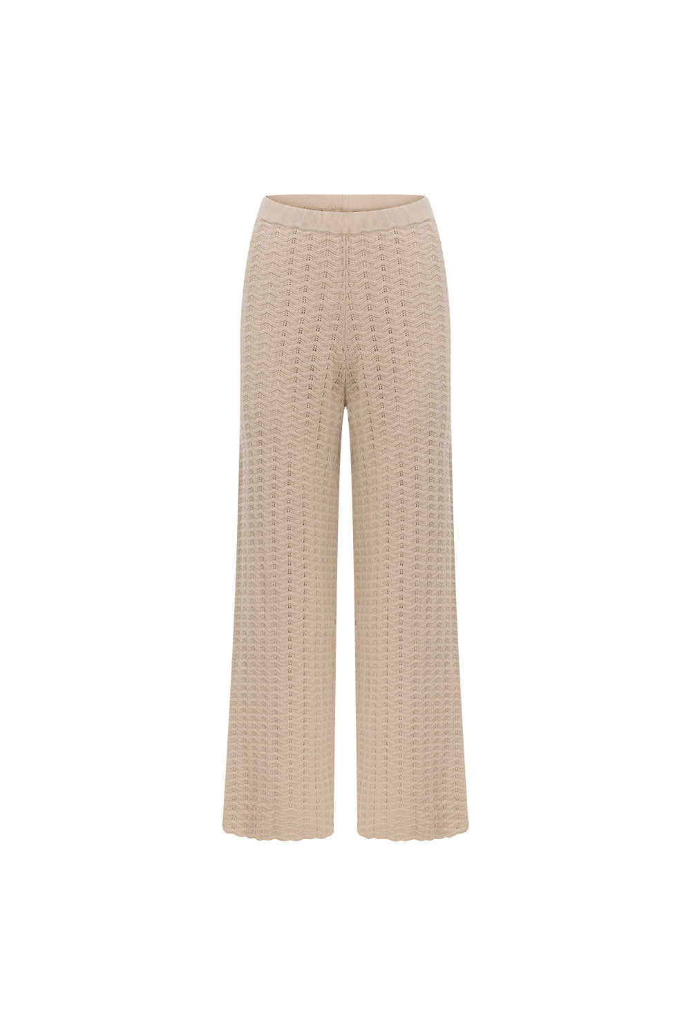 Beige Cotton Knit High Waist Lilah Pants