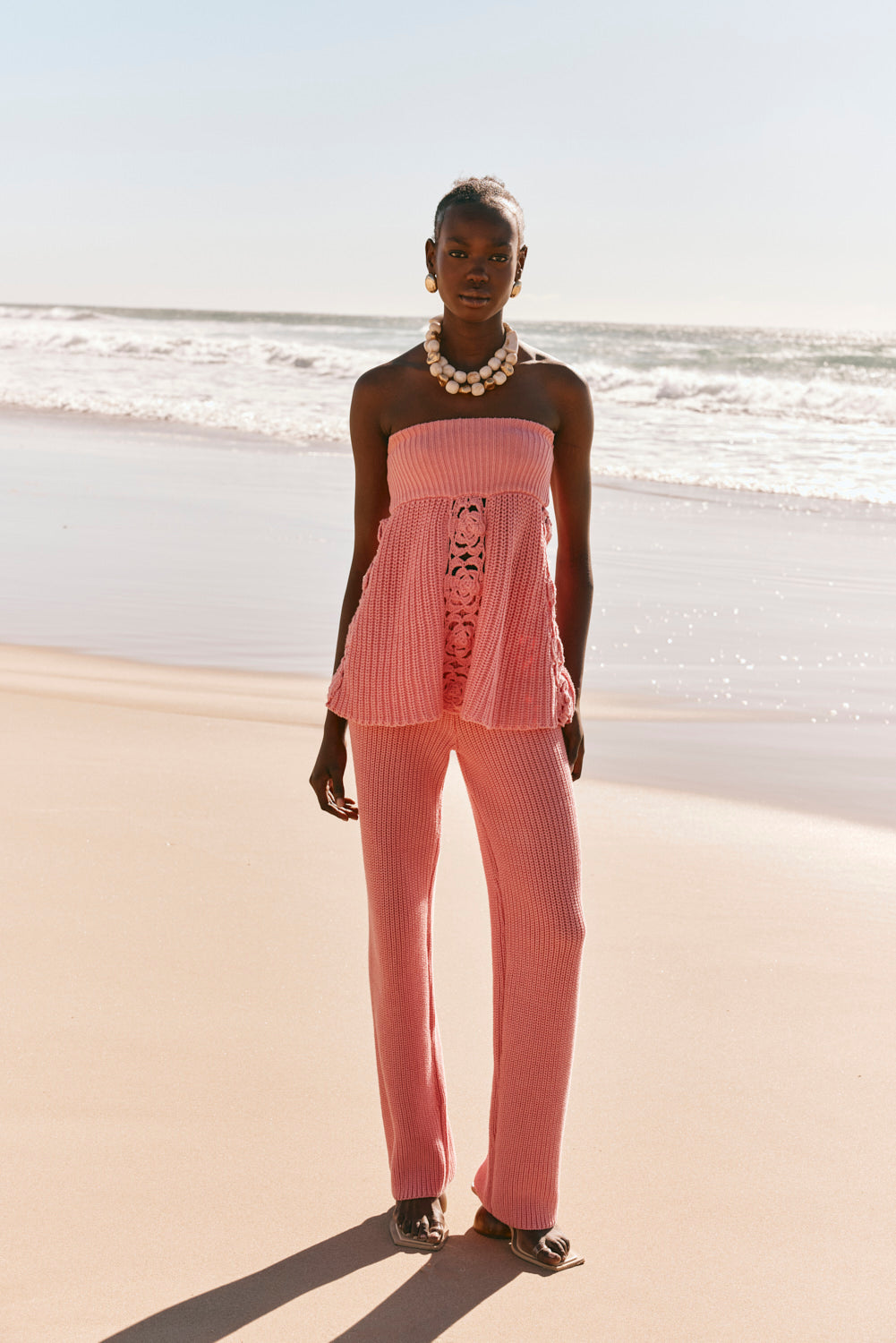 Rose Pink Knit High Waist Ellea Pants