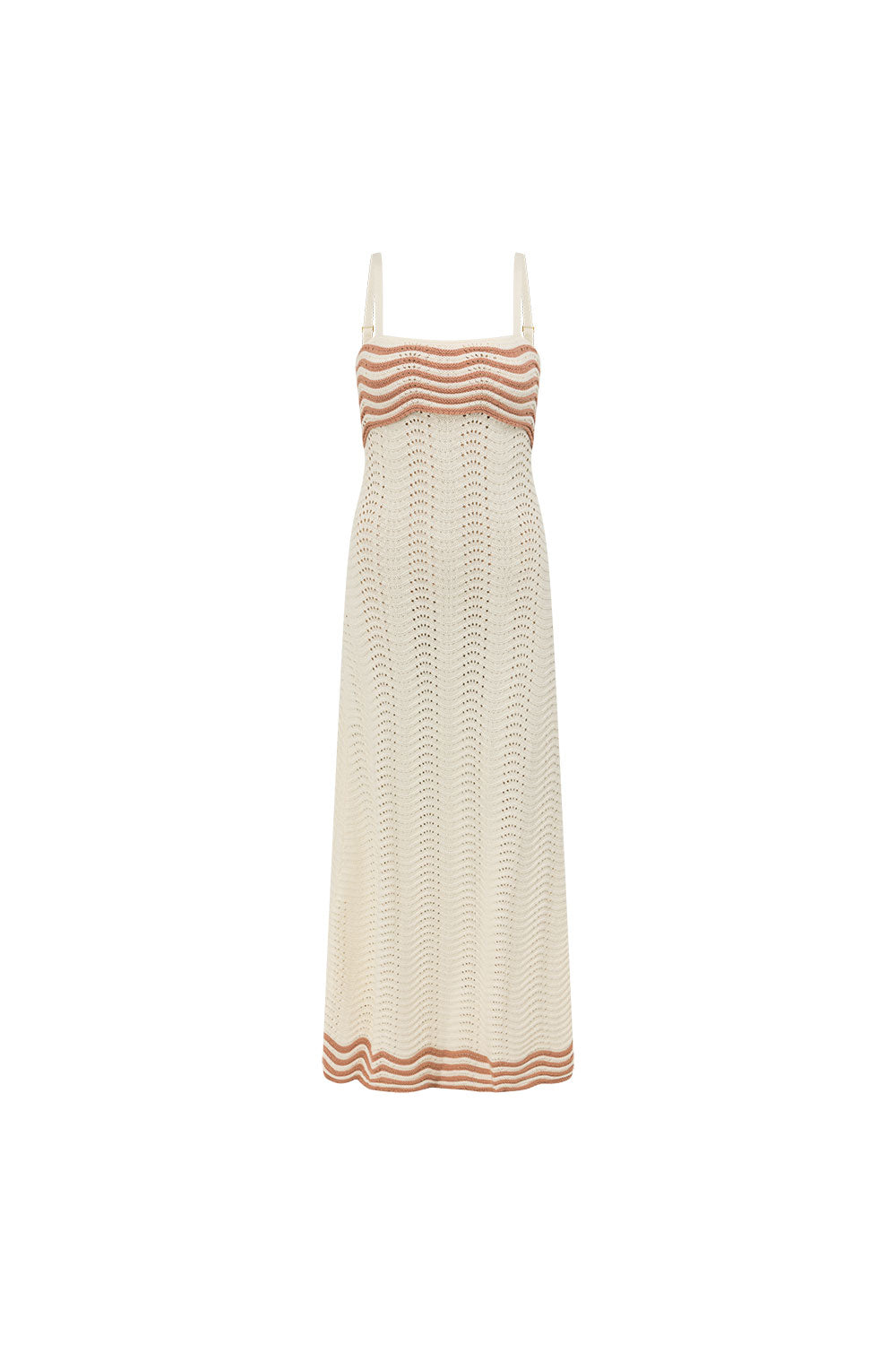 Cream Wavy Cotton Knit Maxi Cielo Dress
