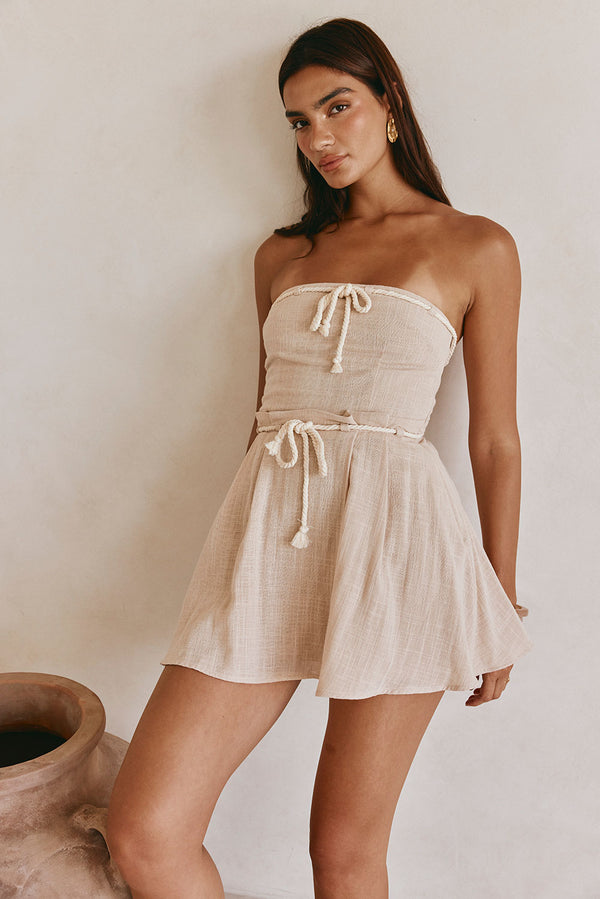 Taupe Strapless Tie Mini Juliet Dress