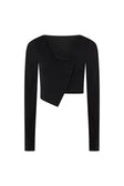 Black Asymmetric Button Up Cropped Indi Top