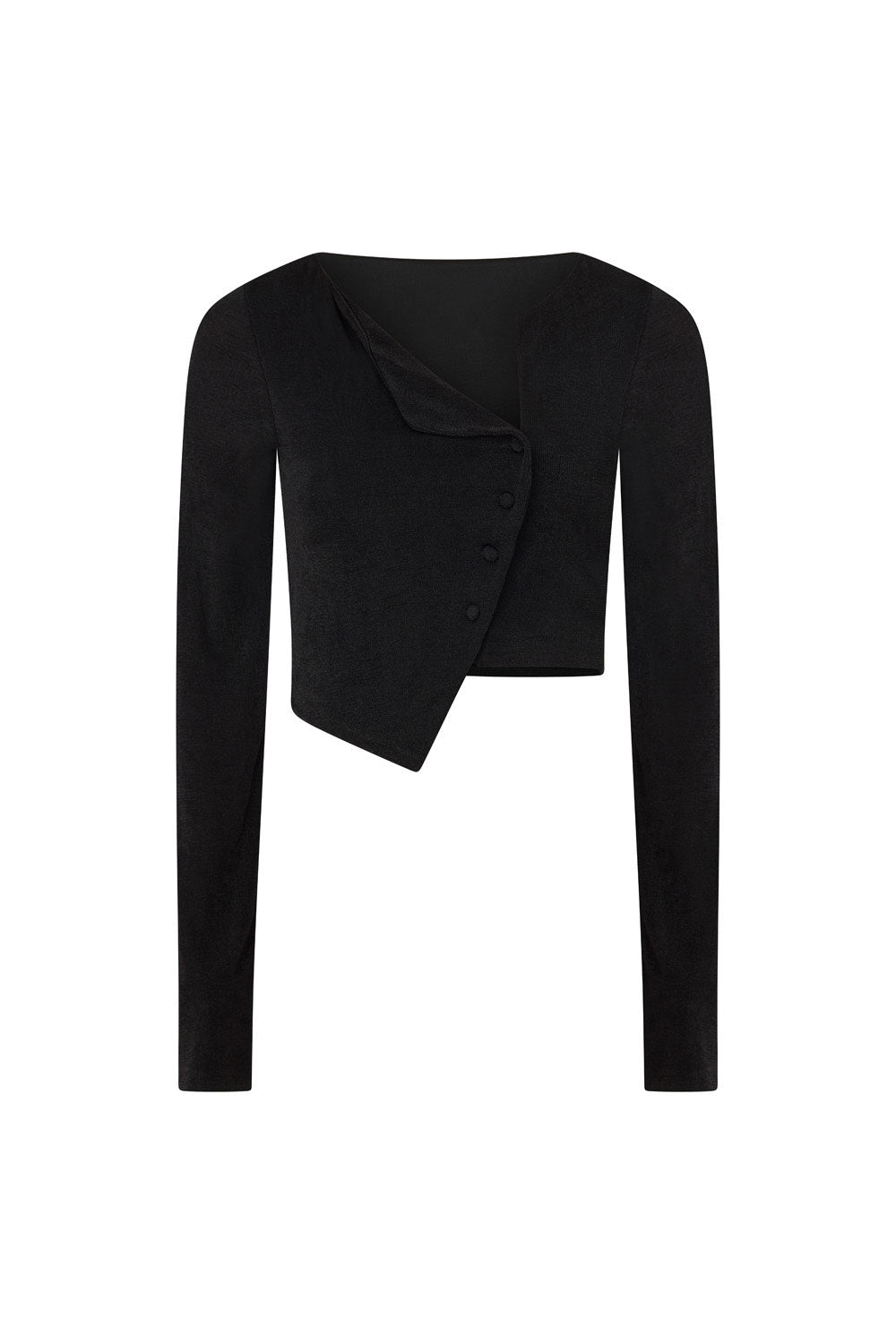 Black Asymmetric Button Up Cropped Indi Top