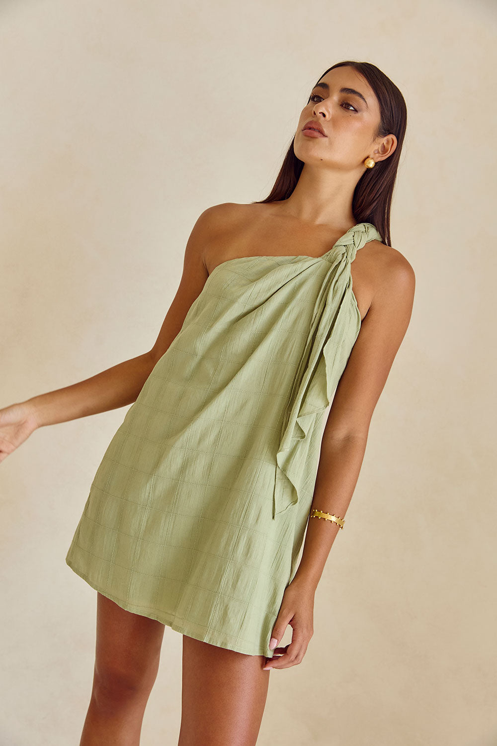 Grazia One Shoulder Mini Dress - Green