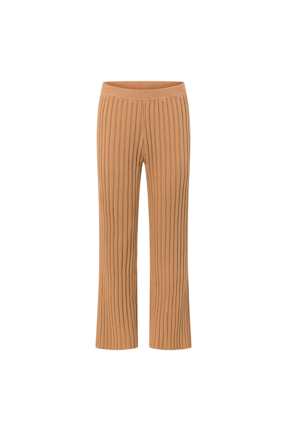 Apricot Ribbed Knit High Waist Celine Pants
