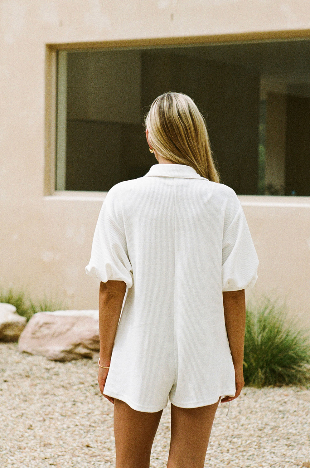 White Collar V Neck Puff Sleeve Airlie Playsuit