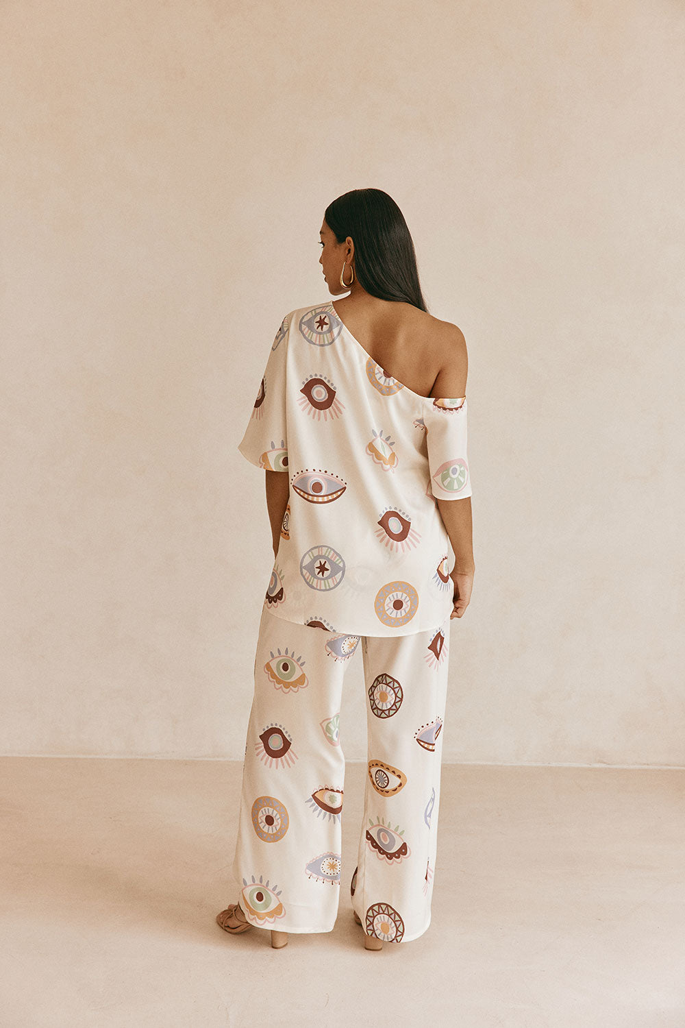 Cream Matia Print Off Shoulder Grace Top