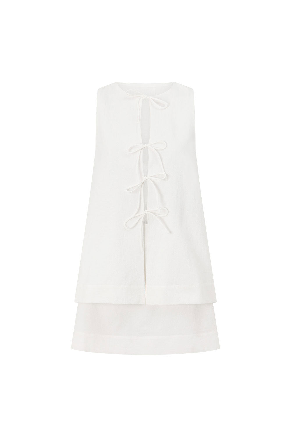 White Front Tie Overlay Mini Liliana Dress