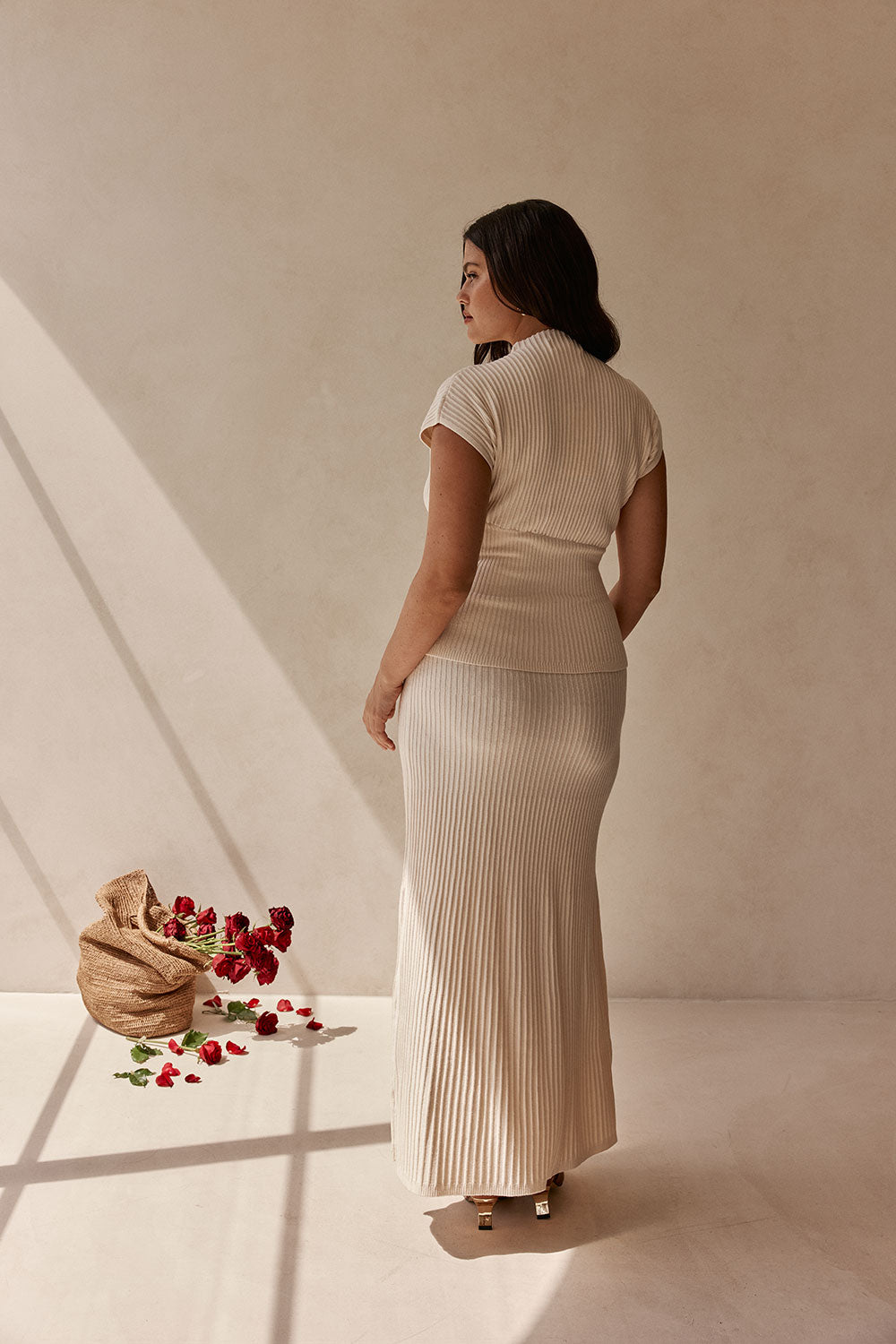 Cream Ribbed Knit Maxi Sorrento Dress