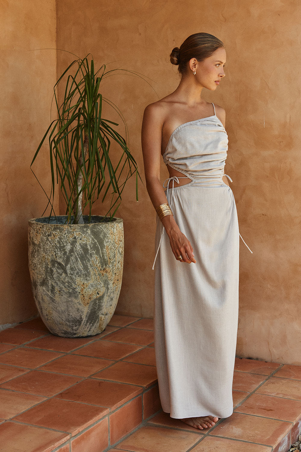 Stone Grey Backless Maxi Mahya Dress