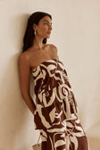 Brown and Cream Painted Tiles Strapless Presley Top