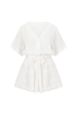 White Short Sleeve Button Mini Tarah Dress