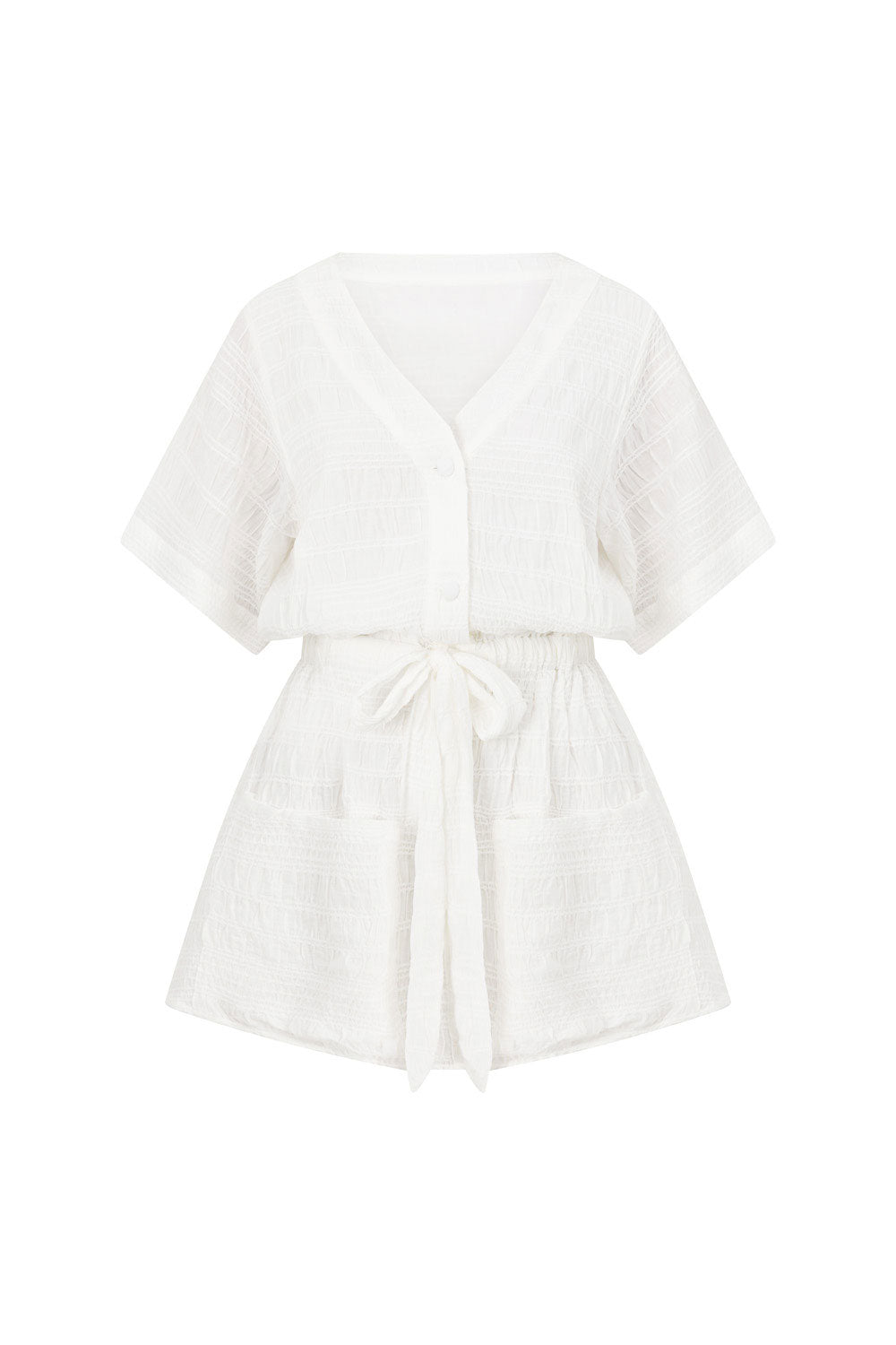 White Short Sleeve Button Mini Tarah Dress