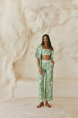 Green Floral Keritage print Button Up Kelia Shirt