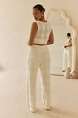Cream Knit Elastic High Waist Blanca Pants