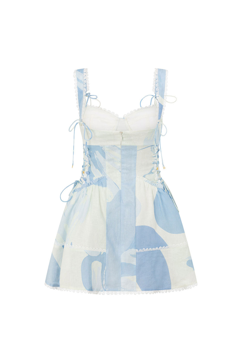 Nicolina Lace Flounce Mini Dress - Blue, White, Green Il Lido Print