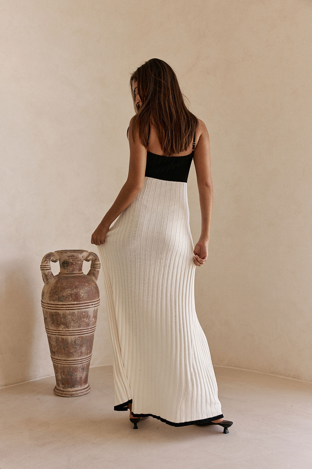 White Ribbed Knit Strappy Maxi Adley Dress