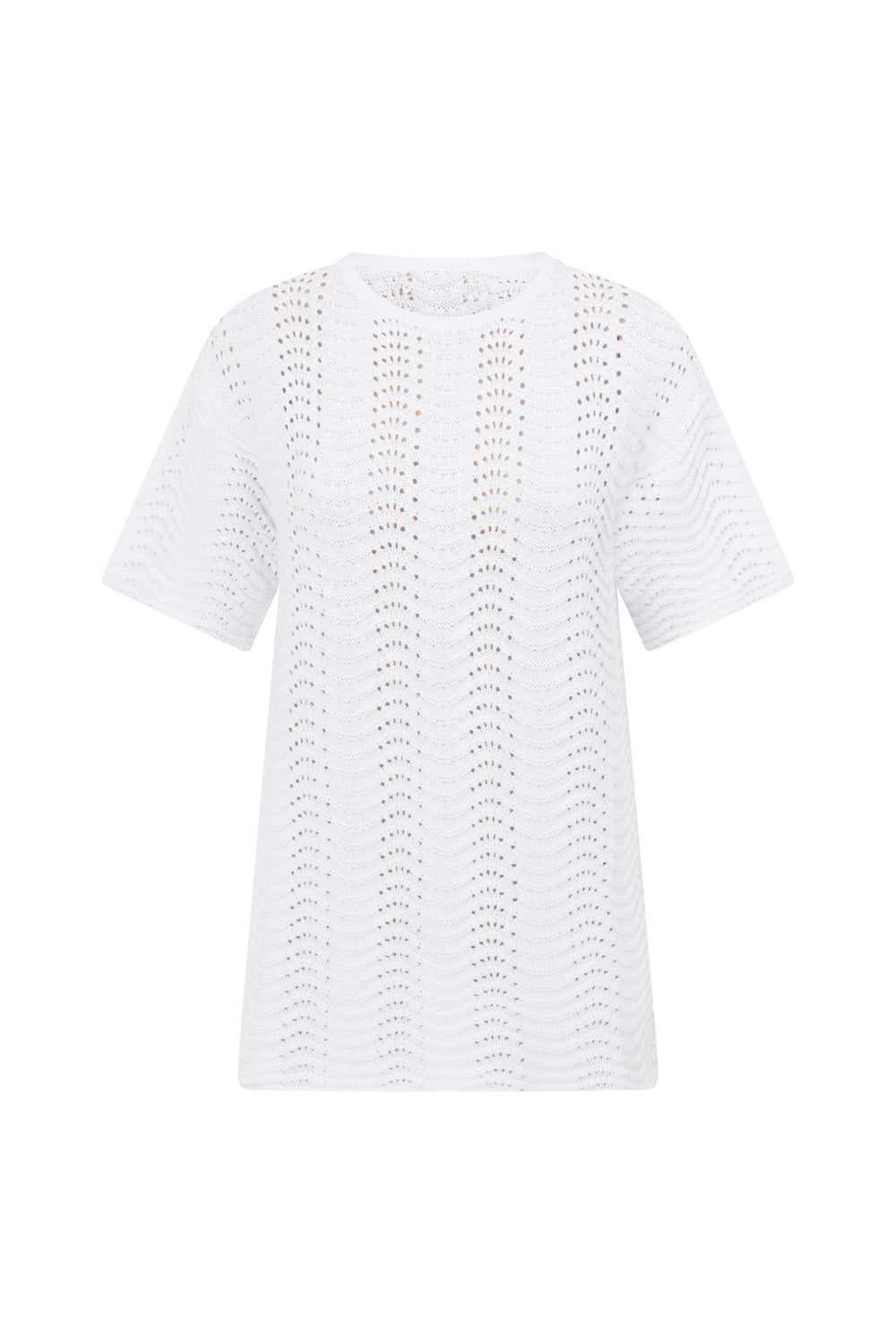 White Wave Knit Short Sleeve Leah T Shirt Top