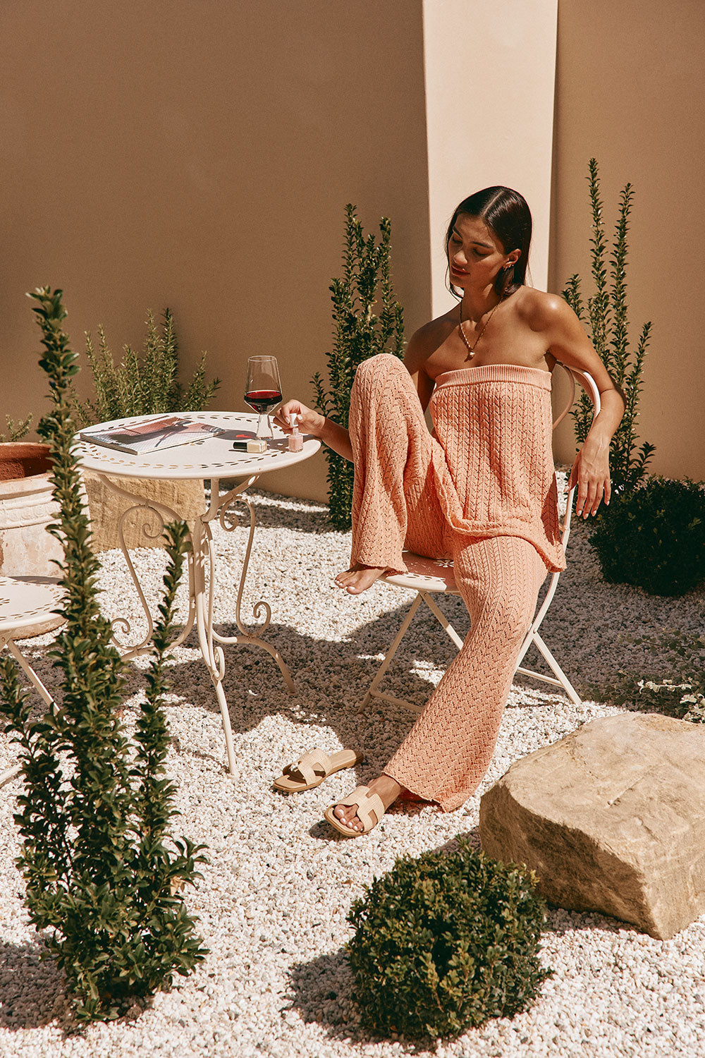 Coral Pointelle Knit Strapless Athena Top