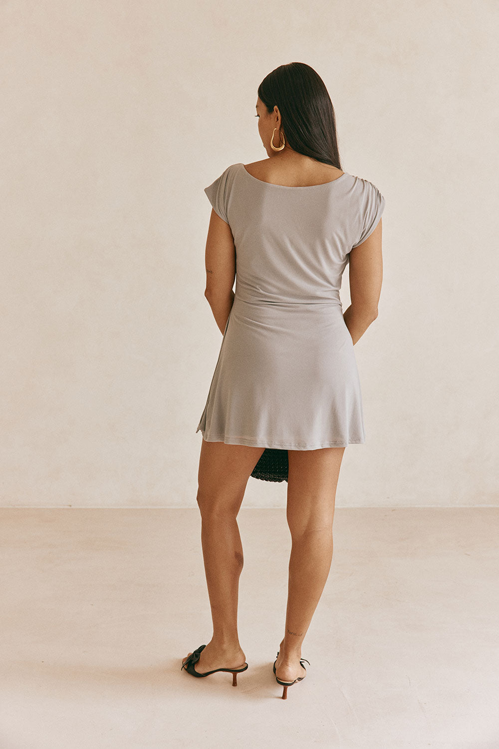 Grey One Shoulder Ruched Mini Dally Dress
