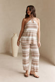 Tan and White Stripe Knit Halter Paz Jumpsuit