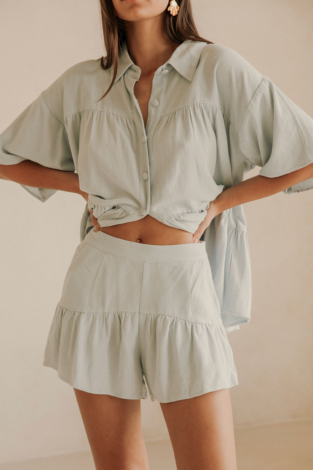 Luna High-waist Flounce Shorts - Blue