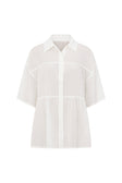 White Button Up Short Sleeve Founce Elodie Top