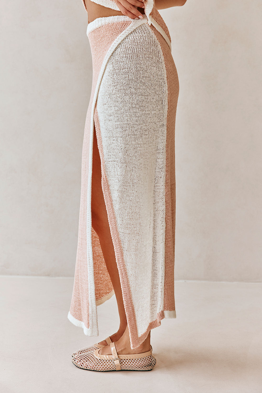 Pink Knit Overlay Elastic Maxi Danita Skirt