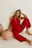 Red Backless One-Shoulder Front Tie Natalie Jumpsuit